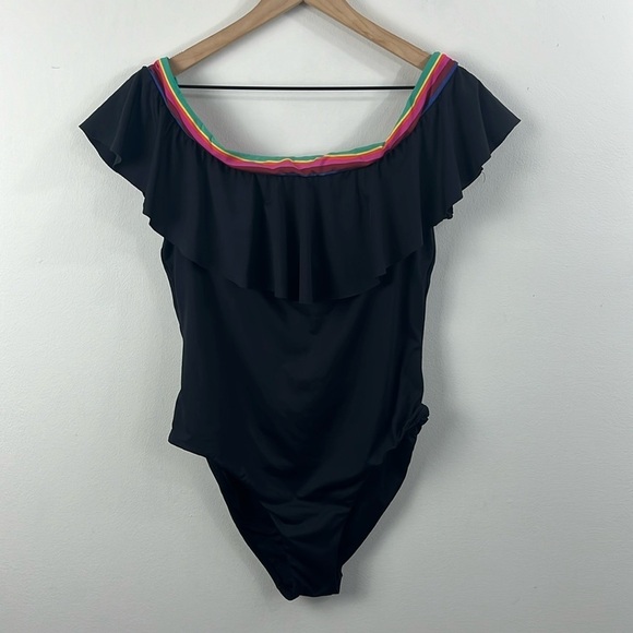 Trina Turk X INC International Concepts Rainbow Off Shoulder Swimsuit Womens - Picture 1 of 9